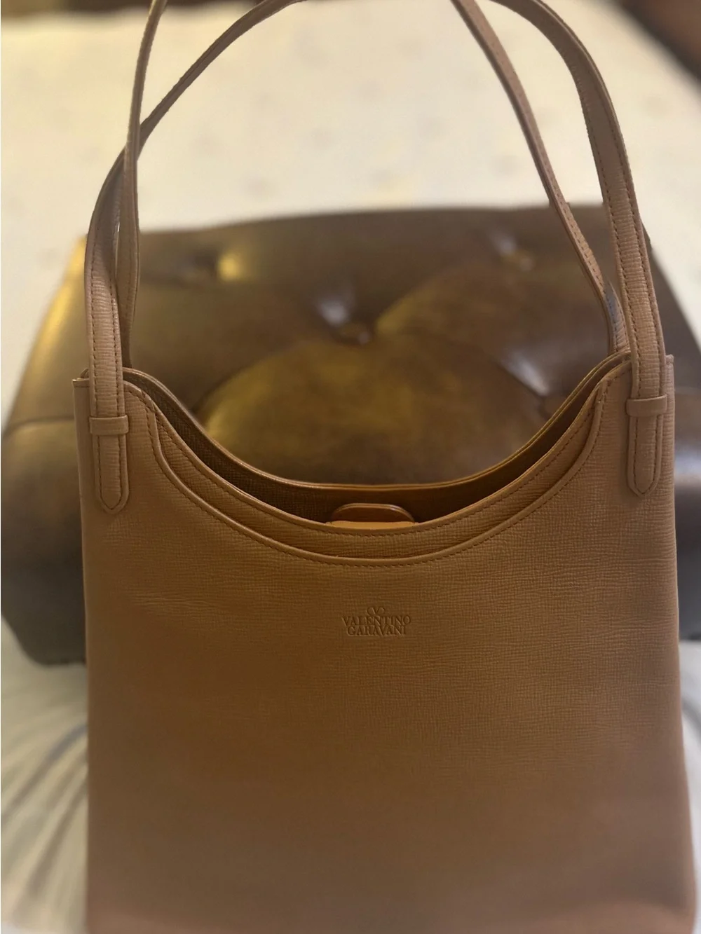 Authentic Vintage Valentino Garavani Tan Leather Hobo-Style Bag